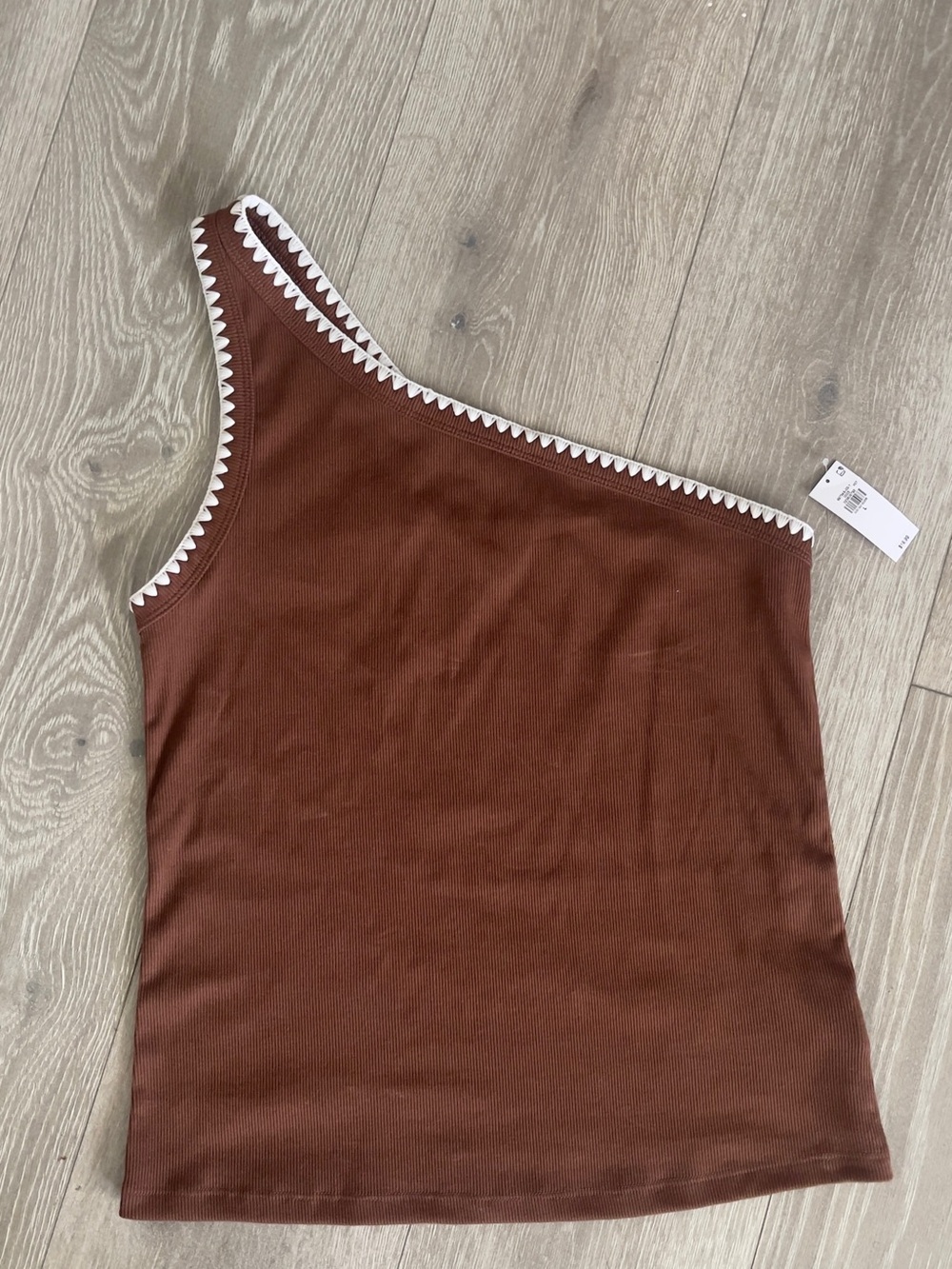 Old Navy One-Shoulder Brown Tank with White Trim